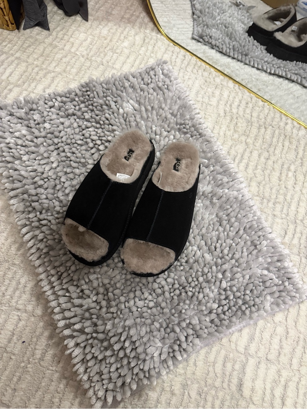 UGG Black Suede Open-Back Shearling-Lined Slide Slippers